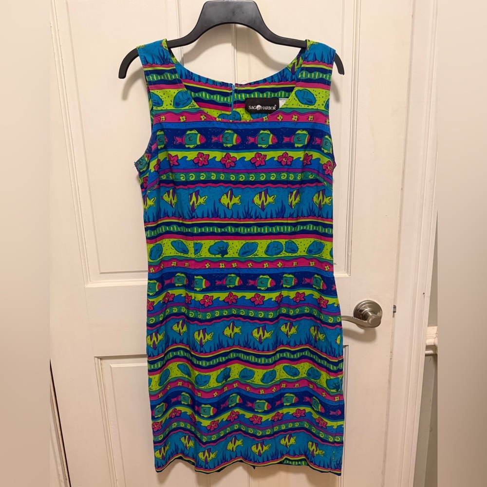 Sag Harbor Blue and Green Patterned Midi sleeveless Dress women’s 12